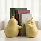 Hug Pear Decorative Bookends, Cute Book Ends to Hold Books, Creative Ceramic Book Holder Stopper for Home, Office Desk, Bookshelf Decoration (Matte Yellow)