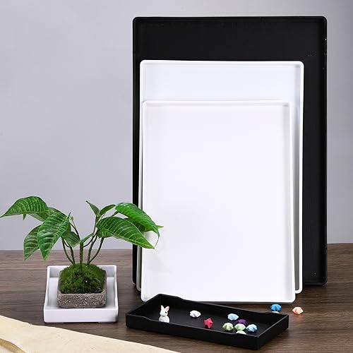 uxcell Serving Tray Small White Mini Tray 4" x 8" Plastic Rectangular Wooden Serving Trays Decorative Ottoman Platter for Breakfast Kitchen Bathroom - color: White