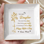Personalized Birth Month Flower Jewelry Dish, To My Daughter Trinket Tray, Mothers Day Birthday Gifts for Daughter, Custom Floral Name Ring Dish For Wedding, Ring Holder - color: To My Daughter