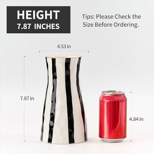 SIDUCAL Elegant Black and White Striped Ceramic Vase – Modern Home Décor Flower Vase for Living Room, Office, Dining Room, Shelf, Entryway, Wedding, Table - color: Black and White Stripes