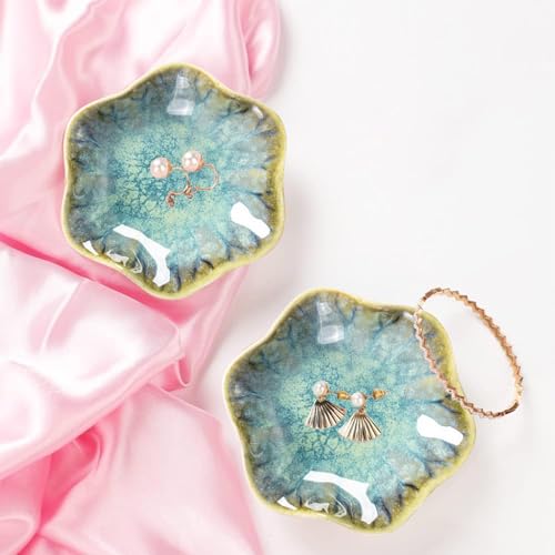Ceramic Jewelry Dish,Leaf Jewelry Tray Key Tray,Jewelry Holder,Small Ring Dish Holder Jewelry Plate Trinket Dish Catchall Tray Nightstand Decor For Entryway Table Green Room Decor（Crystal Green） - color: Crystal green, size: 4.3 inches