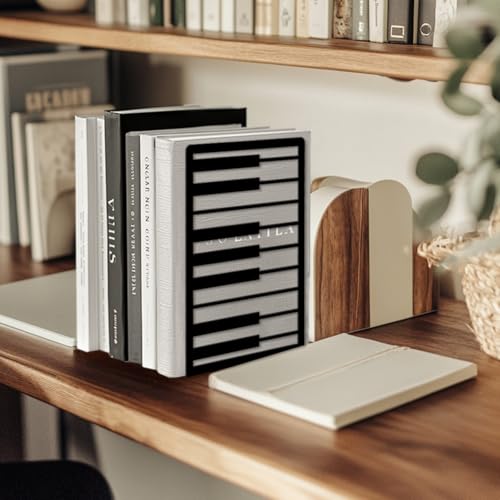 Peacoblue Metal Bookends for Shelves, Modern Decorative Heavy Duty Study Book Ends Stoppers for Office, Desk, Shelf, Room 5.3"x4.3"x7.9" Cast Iron Simple Tall Bookends 1 Pair (Piano Keys) - style: Piano Keys