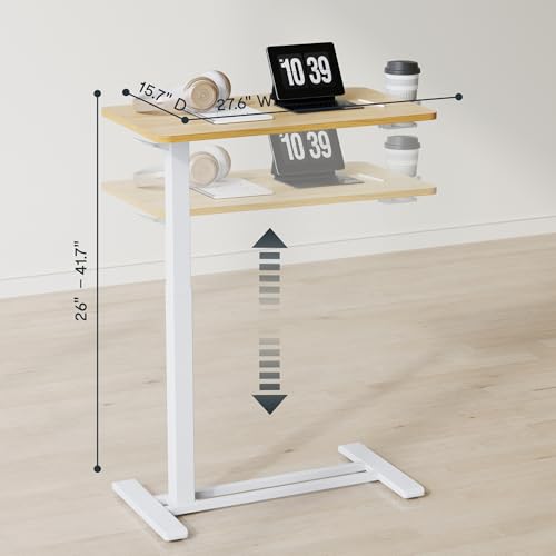 FLEXISPOT H7 Adjustable Overbed Bedside Table with Wheels Pneumatic Mobile Standing Desk Laptop Desk Rolling Computer Cart Movable Overbed Table Hospital Home Use(27.6" W x 15.7" D, Maple Table) - color: Maple, size: Small