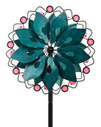 Wind Spinners Outdoor - Metal Garden Wind Spinner with Stake, Windmill for Yard, Gift for Family, 13'' W x 70.5'' H - color: Peacock Blue