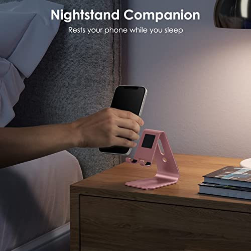 OMOTON Upgraded Aluminum Cell Phone Stand for Desk, C1 Durable Cellphone Dock with Protective Pads, Smart Stand Designed for iPhone17, 16/15/14/13 Pro Max Air, iPad mini, Android Phones,Rose Gold - color: Rose Gold