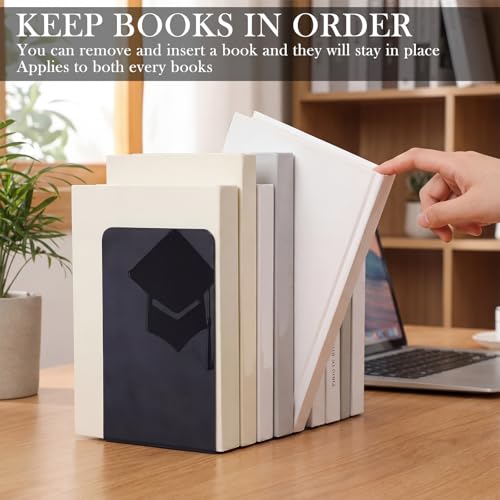 Chunful 2 Pack Graduation Cap Metal Bookends Class of 2026 Gifts 3D Decorative Bookend for Shelf Office Desk Decor Scholar Book End Academic Gift for Students Teachers Graduates College School - color: Graduation Cap