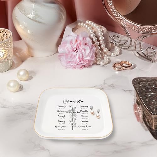 God Says You Are - Christian Bible Verse Jewelry Dish Trinket Tray - Unique Ceramic Ring Jewelry Tray for Women (You Are Beautiful) - style: You Are Beautiful
