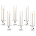 Hurricane Glass Taper Candle Holder: 6Pcs Tall Hurricane Candle Holder for Home Clear Tapered Candlestick Holders with Open Ended Sleeve Glass Candle Stick Holder for Table Centerpieces - size: S - 6 Pcs