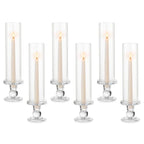 Hurricane Glass Taper Candle Holder: 6Pcs Tall Hurricane Candle Holder for Home Clear Tapered Candlestick Holders with Open Ended Sleeve Glass Candle Stick Holder for Table Centerpieces - size: S - 6 Pcs