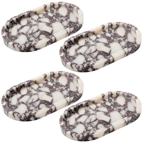 Calacatta Viola Marble Oval Trays 10"x6" - Bathroom Vanity & Kitchen Organizer Set, Stone Serving Dish for Jewelry/Perfume - style: Calacatta Viola - 4 Pack