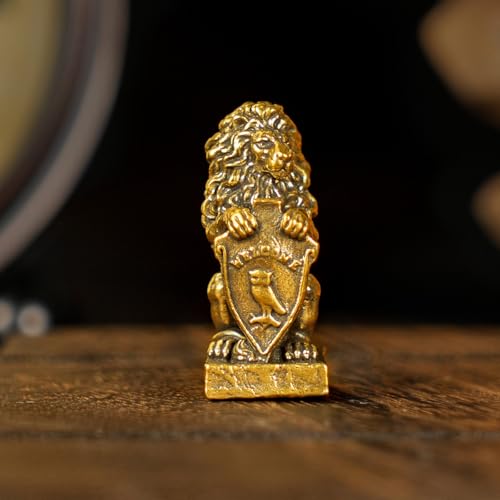 CHOVY Retro Handcrafted Guardian Lion Sculpture - 100% Solid Brass Majestic Lion Holding Ornate Shield Vintage Style Collectible Art Piece for Home & Office | Unique Gift for Mythology Lovers - style: Lion Guardian