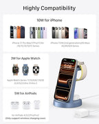 Anlzm 3 in 1 Charging Station for iPhone, Wireless Charger for iPhone 17 16e 16 15 14 13 12 11 X Pro Max & Apple Watch - Charging Stand Dock for AirPods (Blue) - color: Blue