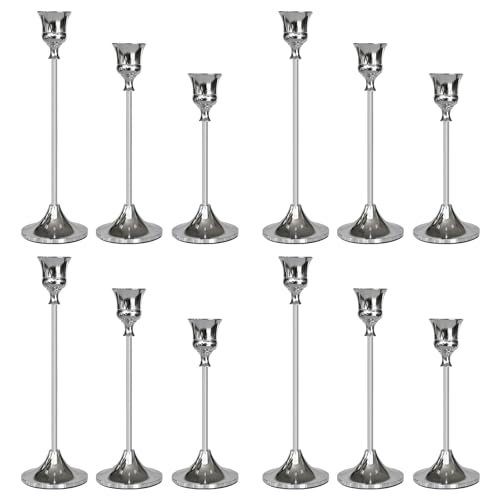 Candlestick Holders Silver, 12 Packs Taper Candle Holder for Candlesticks, Candle Sticks Holder Decor for Home Decor - color: Silver
