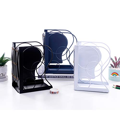 JIARI Adjustable Bookends Metal Book Ends Holder Shelf Heavy Duty Nonskid Bookend for Heavy Book (Round Black)