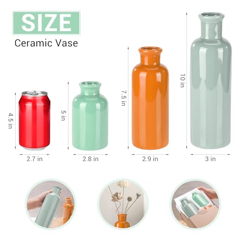 Small Ceramic Vase Set of 3, Boho Modern Flower Vase Room Decor, Farmhouse Decor, Vases for Your Kitchen, Bathroom, Bedroom, Living Room, Office&Shelf Centerpiece Table Decorations - color: Multicolor - 104