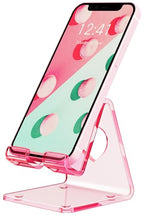 Crpich Acrylic Cell Phone Stand, Portable Phone Holder, Clear Pink Phone Stand for Desk, Compatible with Phone16 15 14 13 12 11 Pro Max SE, Switch, Android Smartphone, Pad, Tablet, Desk Accessories - color: Transparent Pink