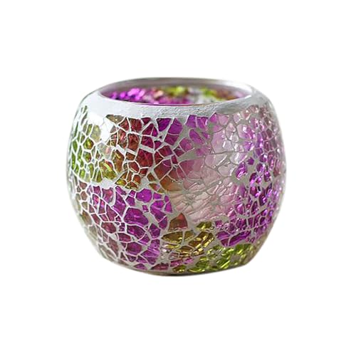 Ochine Glass Votive Candle Holder for Tealight, Romantic Stained Mosaic Tealight Candle Holders, Handmade Cracked Aromatherapy Candle Lamp for Table Centerpiece, Valentine's Day, Home Decor - color: G