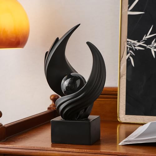 FJS Home Decor Modern Art Statue Decor, Coffee Table Bookshelf Shelf Decor Accents, Abstract Swirl-Shaped Sculpture Decorations for Dining Room Living Room Office (Black) - color: A-black