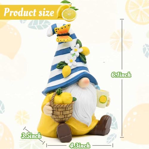 Lemon Decor Spring Garden Gnome, Mediterranean Decor Resin Figurines, Lemon Party Decoration for Home Kitchen Office Tiered Tray, Summer Gnomes Gifts - color: Yellow