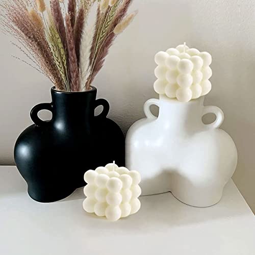Bubble Candle, Vanilla Scented Aesthetic Bubble Cube Candle, Floating Shelves Cool Shaped Soy Candles, Home Office Danish Pastel Trendy Room Decor Aesthetic Small Decorative Candles 2PCS - color: Ivory