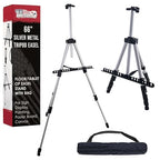U.S. Art Supply 66" Silver Metal Tripod Easel Display - Adjustable 18"- 5.5', Holds 36" Canvas - Floor/Tabletop Easel Stand, for Sign Display, Painting, Poster Board, Canvas - Portable Bag