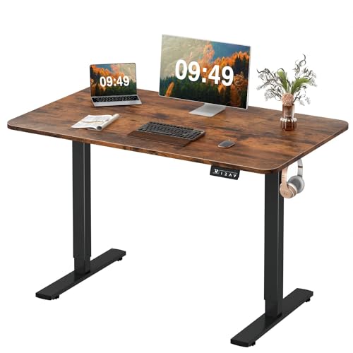 Furmax Electric Height Adjustable Standing Desk Large 48 x 24 Inches Sit Stand up Desk Home Office Computer Desk Memory Preset with T-Shaped Metal Bracke, Brown - color: Brown, size: 48 Inch
