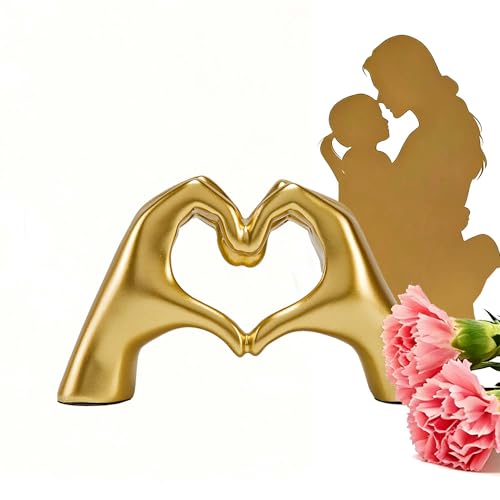 FANTESTICRYAN Small Heart Hands Statues Hand Love Sculpture Cute Decorative Home Decor Ornaments for Living Room, Wedding, Office Desktop, Cabinets, Bookshelf, Gift for Mom (Small Gold) - color: Gold, size: Small