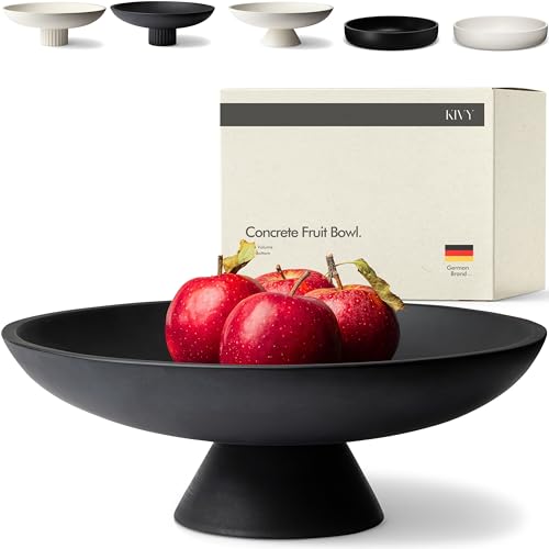 KIVY Concrete Fruit Bowl for Kitchen Counter - Large Decorative Bowl for Home Decor - Modern Key Bowl for Entryway Table - Pedestal Bowl - Fruit Basket for Home Decor - Black Fruit Bowl Decor - color: Black, style: Pedestal