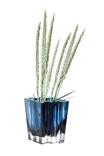 Glass - Vase - Blue - Teal - Chevron Design - 6.75" Height - Heavy Durable - Made in Europe - by Barski