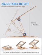 AOEVI Adjustable Laptop Stand with 360 Rotating Base, Computer Stand for Laptop Ergonimic Foldable Laptop Riser for Desk Compatible with MacBook Pro/Air Notebook up to 16 Inches, Gold - color: Gold