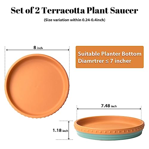 YBX 8-inch Plant Saucer Premium Terracotta Saucer Round Ceramic Plant Trays, Pack of 2 (Turquoise/Terracotta) - color: Turquoise/Terracotta