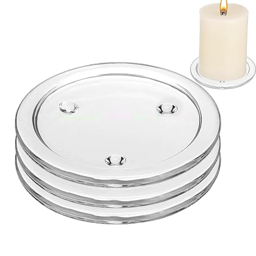3 Pack Clear Glass Candle Plates Candle Tray Candle Holder,3 inch Transparent Round Pillar Plates for Dining Table Wedding ，Small Round Candlestick for Pillar Candle - size: 3in