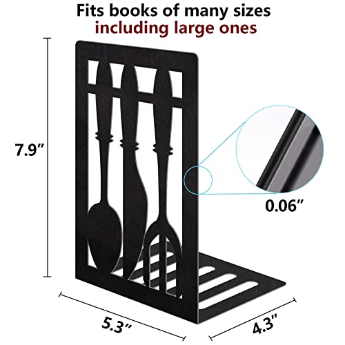 Book Ends,Metal Bookend,Bookend Decorative Heavy Book Ends for Shelves, Home Decorative Bookends for Heavy Books,Non-Skid Black Book Holder for Kitchen Housewarming Cooking Lover Gifts - style: Kitchen1