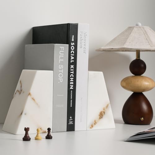 Luxury Marble Bookends for Shelves, 11LB Heavy Duty Marble Book Ends for Heavy Books, Stone Bookends Decorative, Polished, Calacatta Gold Triangular, Set of 2 - color: Calacatta Gold, size: 3.9×3×6 Inch