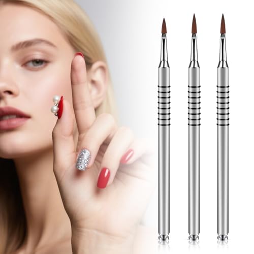 3 Pack 3D Flower Brush for Acrylic Nail Brush #2#4#5 Kolinsky Nail Art Brushes for Acrylic Nails Flower Nails Design Brushes for Sculpture with Non Slip Grip Handle, Silver