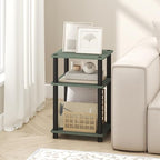 Furinno JUST Side Table, 3-Tier End Table, Open Shelves Night Stand, Bedside Table, Toolless Assembly, for Living Room, Bedroom, Bathroom, Sage Green - color: Sage Green/Black, size: 3-Tier, Round Pole, style: 1-Pack