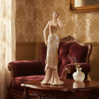 Comfy Hour 13" Glamour Elegance Art Deco Lady Figurine, Elegant Standing Woman Statue in Shimmering Gold and Tan Gown, Roaring 20s Style Desktop Decor Accent, 1 Unit - color: Elegant Standing Lady