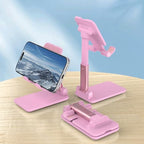 Cell Phone Stand, Adjustable Angle and Height Cell Phone Holder for Desk, Foldable and Portable, Anti-Slip Silicone Pad, Compatible with All Mobile Phones and 4-8 Inch Devices (Pink&Pink) - color: Pink&Pink