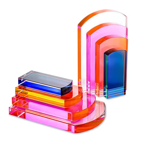 H&D HYALINE & DORA Heavy Crystal Bookends Colorful Decorative Non-Skid Geometric Bookends for Shelves,Decorative Book Holders for Home and Office,Modern Sturdy Book Holders for Heavy Books - color: Arch
