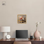 Art Remedy Cat Floral Vase Perfume Canvas Fashion Pet Art, Gold Frame, 12" x 12" - color: Gold Frame, size: 13"L x 13"W