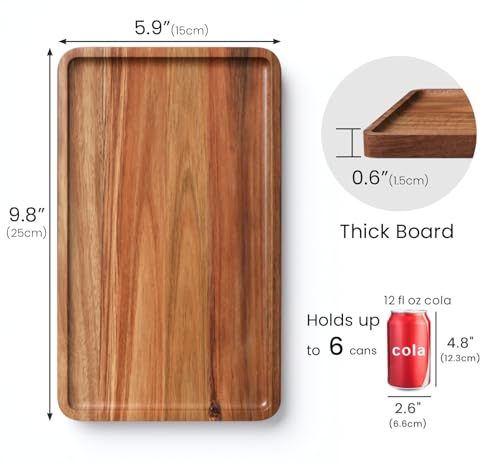 VERTORGAN Acacia Wood Serving Tray,9.8x5.9 Inch Decorative Trays Platter for Coffee Table,Living Room,Bar,Party,Mini Charcuterie Boards Cheese Board,Home Decor - style: 9.8 x 5.9in
