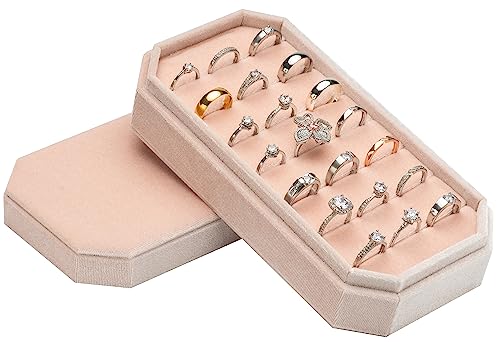 Velvet Ring Organizer Display Tray Jewelry Box Earring Holder Case for Wedding Birthday Christmas Day (Light Pink) - color: Light Pink