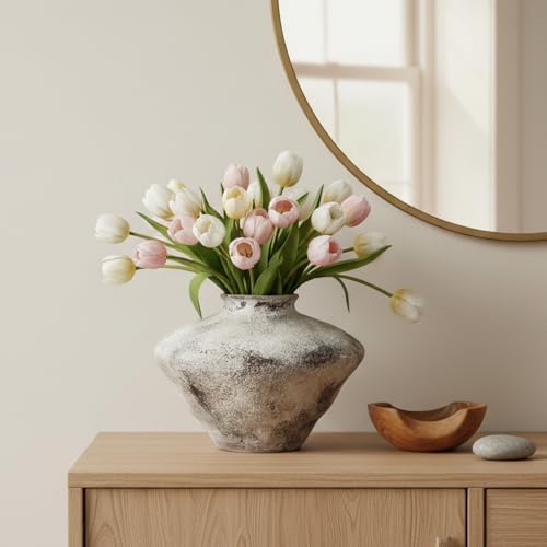 Ceramic Rustic Vase Black, YBX Small Ceramic Vase 5.6 Inches, Retro Distressed Textured Pottery Flower Vase, Decorative Farmhouse Vases for Home Decor, Centerpieces, Hallway, Shelf Decorations, Black - color: Retro Black-5.6"