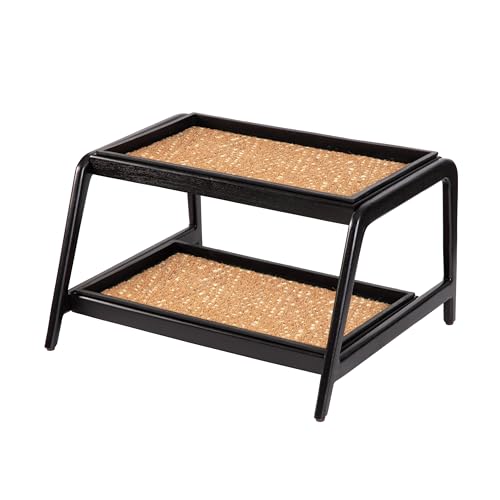 Anji Mountain Heavy Duty Waterproof Wooden Shoe Storage Mat Organizer/Boot Storage Tray Multi Use for Entryway with Coir, Tan and Khaki Insert, 2 Tier, Fits 4 Pair (26.5" Wide) - color: Tan and Khaki, size: 26.5\u2033 22\u2033 15\u2033, style: Tan and Kha