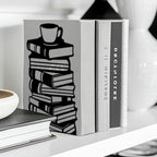 Peacoblue Metal Bookends for Shelves, Modern Decorative Heavy Duty Study Book Ends Stoppers for Office, Desk, Shelf, Room 5.3"x4.3"x7.9" Cast Iron Simple Tall Bookends 1 Pair (Book Stacks and Teacup) - style: Book Stacks and Teacup