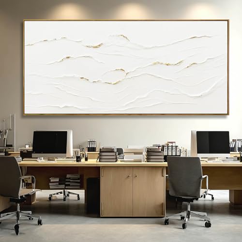 WINKAILIN Minimalist White and Gold Textured Canvas Wall Art Modern Abstract Line Artwork for Living Room Bedroom Office Neutral Home Decor 40x88 Inch - color: White and Gold, size: 88"L x 40"W