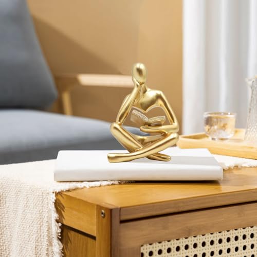 Jinkoozz Gold Reading Women Statue, Thinker Sculptures, Abstract Art Ornament, Modern Aesthetic Figurine Decoration, Suitable for Home Living Room Bedroom Office Shelf Table Desk Bookshelf Decor - color: Gold Left, size: Small