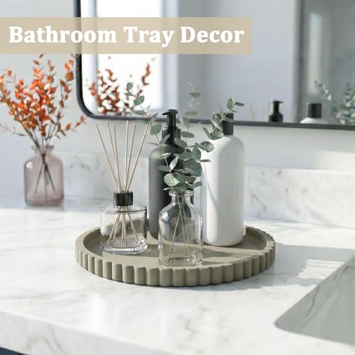 Silicone Bathroom Vanity Tray, Modern Round Decorative Tray for Countertop, Waterproof & Unbreakable Cosmetic Perfume Organizer, Extra-Thick & Sturdy, Easy to Clean Candle Tray (9 Inch, Khaki) - color: Khaki, size: 9"