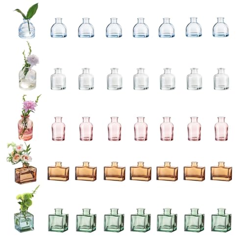Glasseam Mini Bud Vases in Bulk 40: Colored Small Flower Vases for Centerpieces Cute Tiny Glass Vase for Flowers Modern Decorative Wedding Table Centerpiece for Dining Room Decor - color: 02-colorful