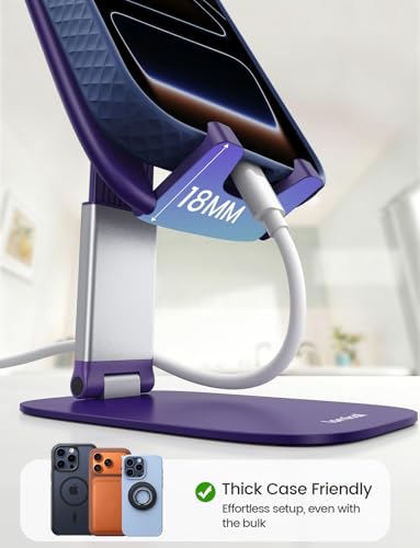 Lamicall Ultra-Thin Purple Phone Holder for Desk, Dark Purple Gifts for Women, Cellphone Stand Desktop Office Must Have, Cute Desk Accessories for iPhone 17 16 15 14 13 Pro Max, 4-8'' Smartphone - color: Purple